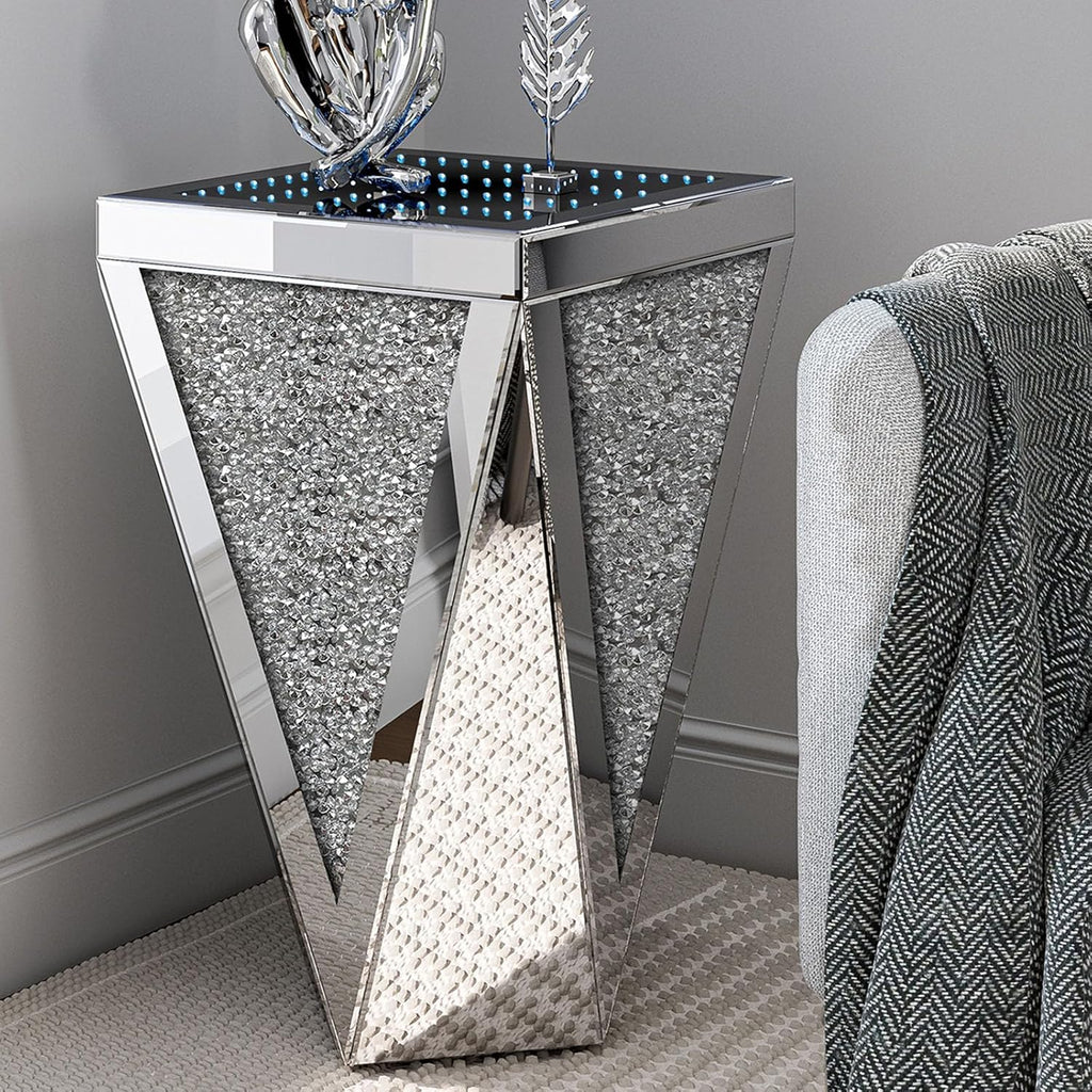 IKIFLY Set of 2 Mirrored End Table with Infinity Lights, Silver Nightstand with Crushed Diamond, Modern Side Table for Office Living Room Bedroom (Remote Control Included)