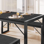 Gizoon 45.5" Dining Table Set for 4 with 2 Benches, Kitchen Table Set with Metal Frame & MDF Board, Space-Saving Dinette for Kitchen, Dining Room -Black