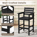 Tangkula Patio Adirondack Chairs Set of 2, HDPE Bar Height Chair with Wide Armrests & Footrest, Outdoor High-Top Slatted Bar Chairs with Backrest for Backyard, Lawn, Poolside (2, Black)