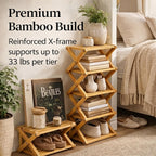 9 Tier Bamboo Shoe Rack, 2-9 Tier Foldable Bamboo Shoe Rack Options, The 9-Tier No-Assembly Vertical Design Bamboo Rack, for Shoes, Books, Vase, Save Space, Easy to Use (2-Tier)