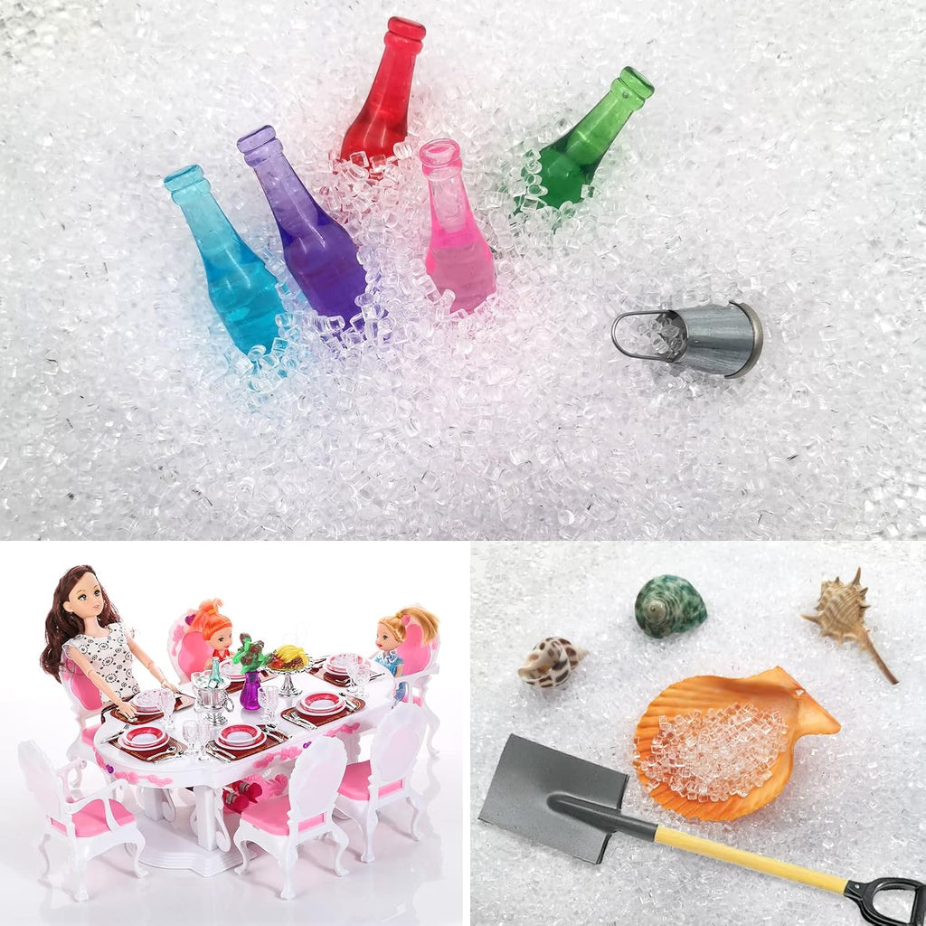 Fakes Ice Cubes, Tiny Fake Ice, Assorted Acrylic Ice Rocks 3 mm 0.98 Pound Clear, Plastic Ice Cubes Miniatures Dollhouse Accessories 440g