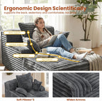 Boneless Chaise Lounge Chair Indoor, Top Fixed-Point Comfort Layer Boneless Couch, 57'' Cloud Corduroy Sofa Bed, Block + Crumb Foam Construction, Deep Seat Reading Chair with 3 Pillows, No Assembly