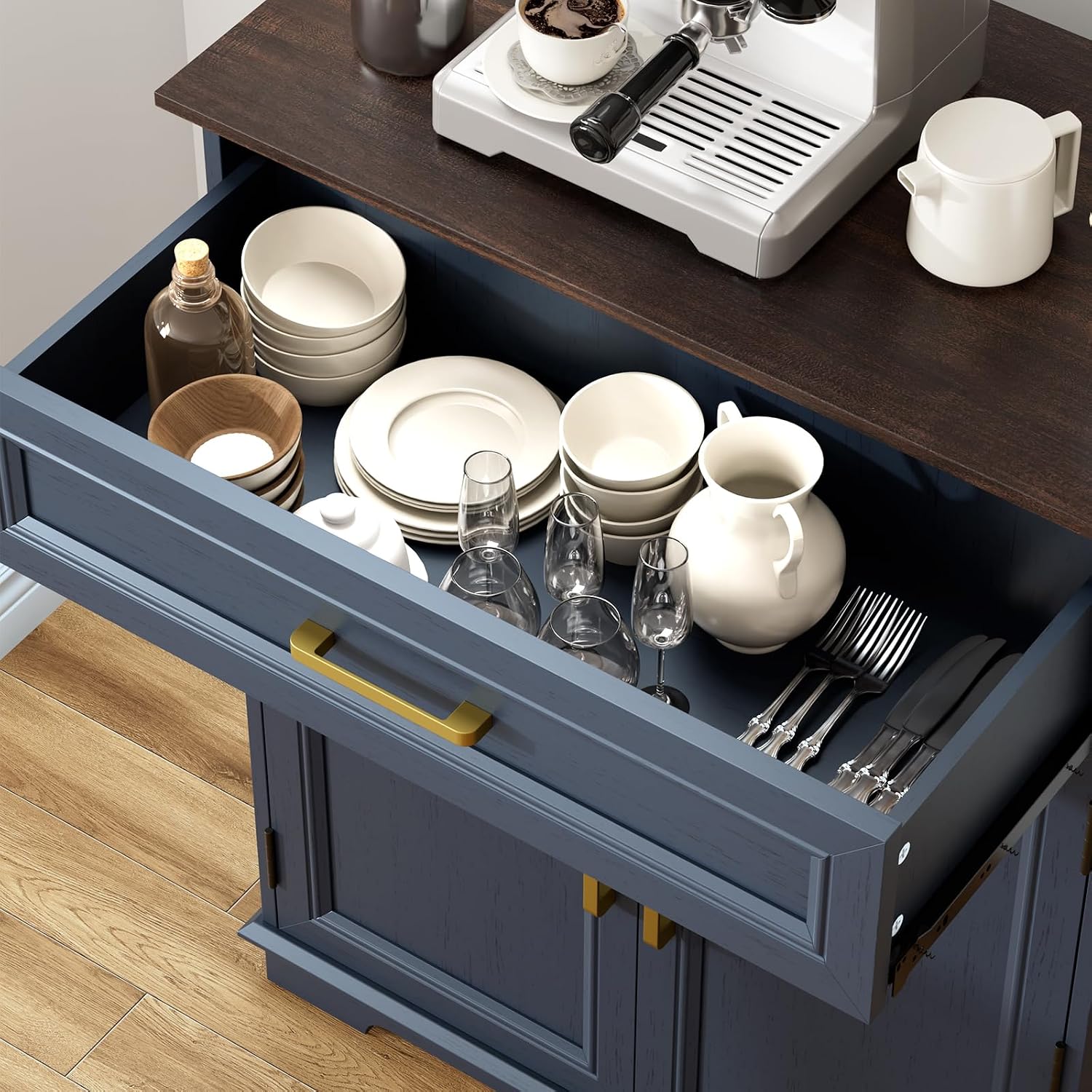 REDAYFUR Kitchen Storage Cabinet with Drawer, Buffet Cabinet with Storable Door, Modern Floor Sideboard, Blue Freestanding for Kitchen