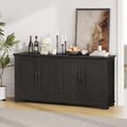 ONBRILL 63 Inch Buffet Cabinet with Storage, Large Sideboard Cabinet with 4 Carved Doors, Modern Credenza Storage Cabinets w/Adjustable Shelves for Kitchen, Living Room, Black