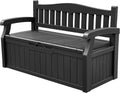Black 80 Gallon Lockable Resin Deck Box Storage Bench, Waterproof Outdoor Storage Container for Patio Cushions, Garden Tools & Pool Supplies, Extra Patio Seating