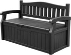 Black 80 Gallon Lockable Resin Deck Box Storage Bench, Waterproof Outdoor Storage Container for Patio Cushions, Garden Tools & Pool Supplies, Extra Patio Seating