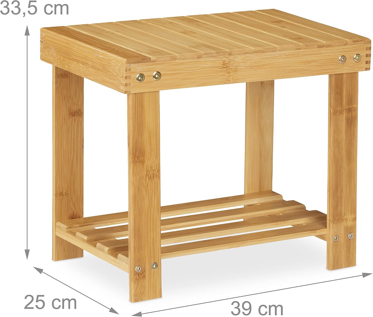Relaxdays Bamboo Footstool, up to 100 kg, Sturdy Step Stool, Children's Stool Bathroom, Footstool, H x W x D: 33.5 x 25 x 39 cm, Natural