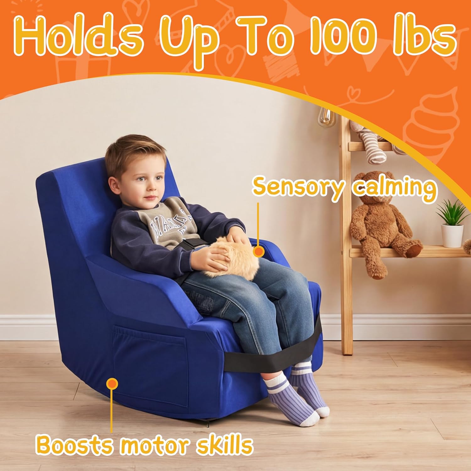 BALAPET Sensory Rocking Chair for Kids, High-Density Foam Calming Sensory Rocker for Kids, Balance Seat with Seatbelt Helps Children Relax, Focus & Play, Flexible Indoor & Outdoor Seating