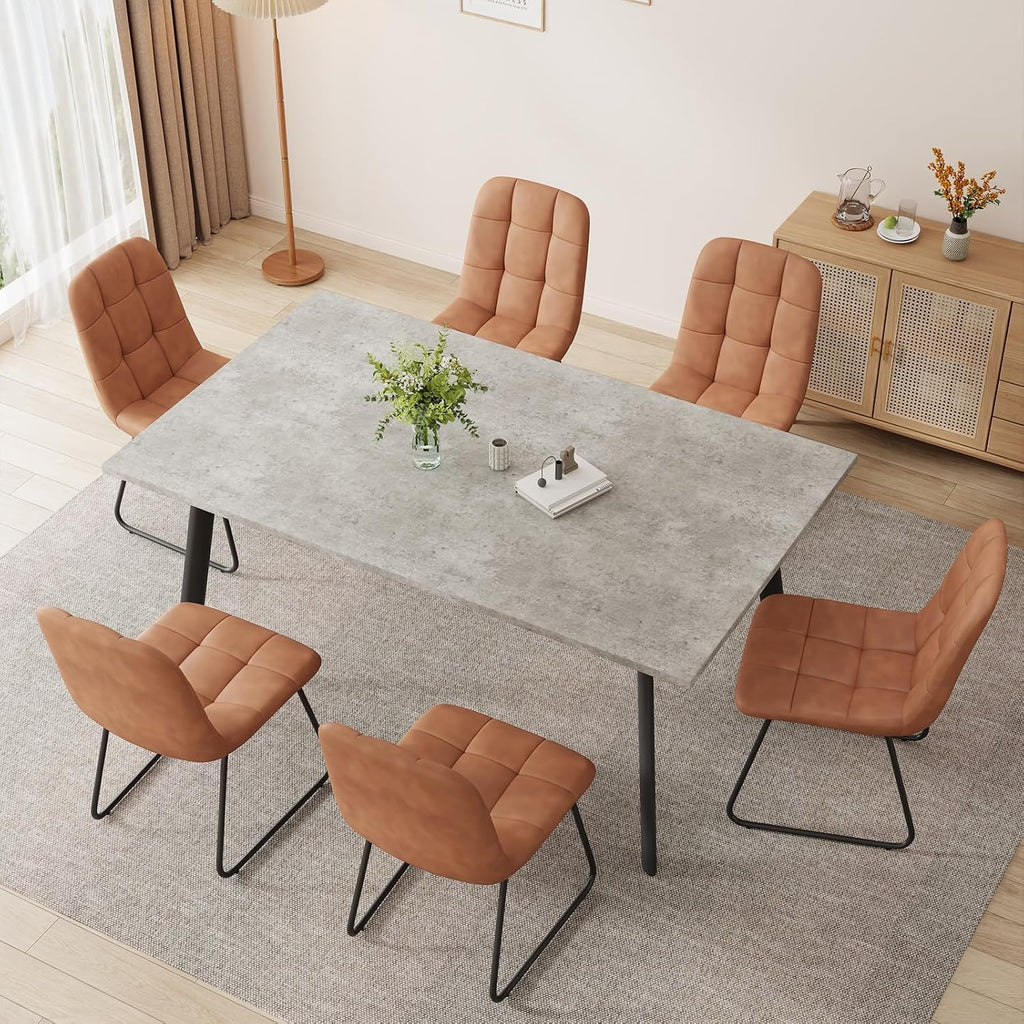 ZckyCine 46.5" Modern Grey Dining Table Set for Small Spaces, 7-Piece Set with Rectangular Table & 6 Padded Leather Chairs, Compact, Sturdy & Easy to Assemble (Table + 6 Brown Dining Chairs, 46.5")