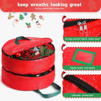 Shappy Double Layer Wreath Storage Container Bag Wreath Storage Pure Color Seasonal Garland Holiday Christmas Container Festive Box with Dual Zippers and Handles for Xmas(30 Inch,Red)