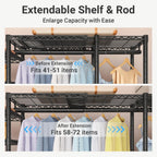 VIPEK Classic V6X Dynamic Closet System, Expandable Freestanding Clothes Rack with Shelves & Hanging Rods, Adjustable Width 62"-96", Modular Metal Clothing Rack Organizer for Reach-in Closet