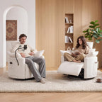FOXHUNTER Manual Nursery Rocking Chairs Glider Rocking Chair 360°Swivel Rocking Recliner with Phone Holder,Footrest,Oversized Rocker Chair for Living Room, Chenille, White