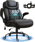 Office Chair, Big and Tall Executive Chairs with Lumbar Support for Back Pain, Breathable Desk Computer Chair with Adjustable Flip-up Armrests, Wide Cushion Swivel Home Office Chair Black PU