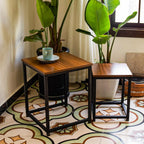 Vipush Nesting Tables Coffee Table Set of 2 - End Tables Living Room Small Side Tables Modern Farmhouse Sturdy Metal Frame Wood Desk