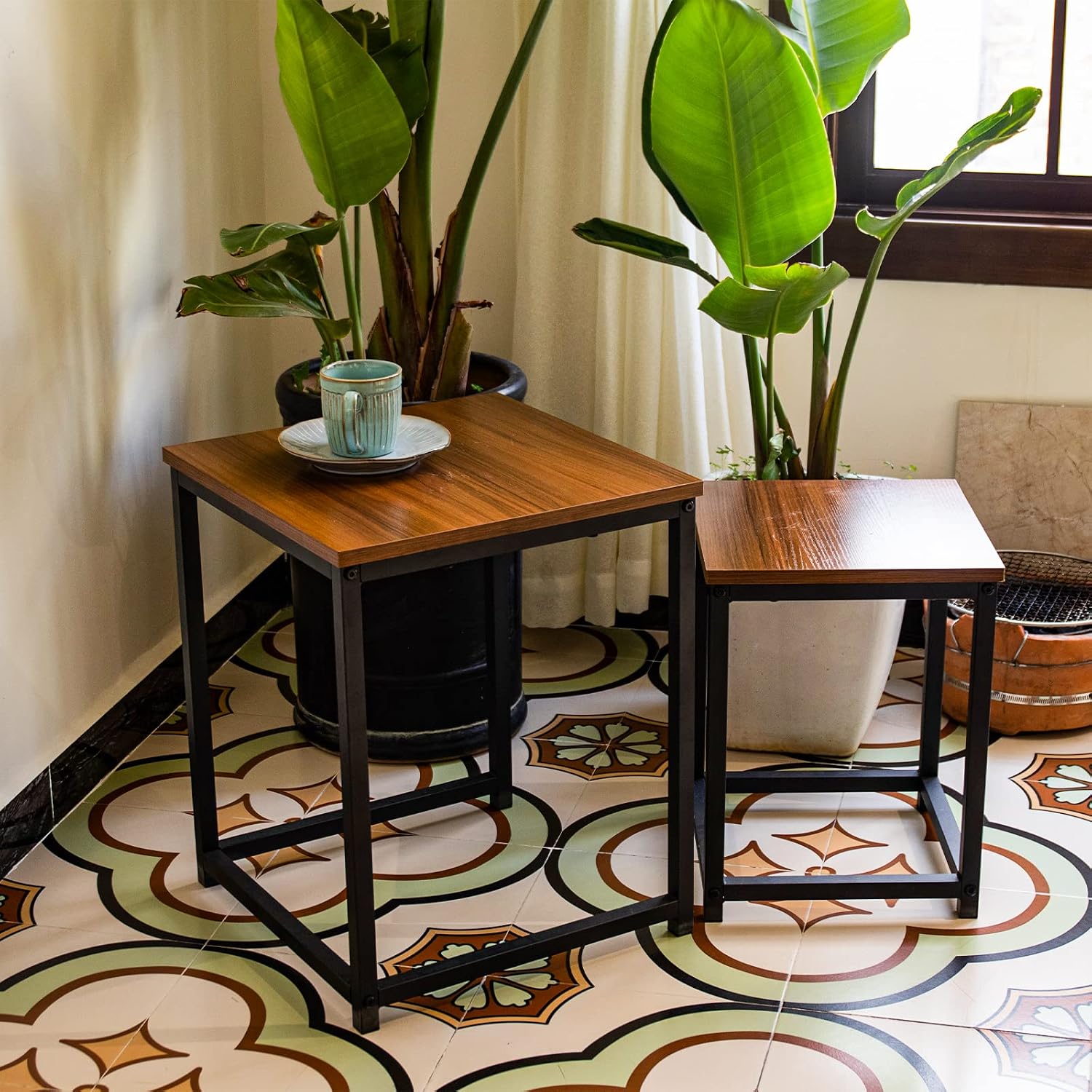 Vipush Nesting Tables Coffee Table Set of 2 - End Tables Living Room Small Side Tables Modern Farmhouse Sturdy Metal Frame Wood Desk