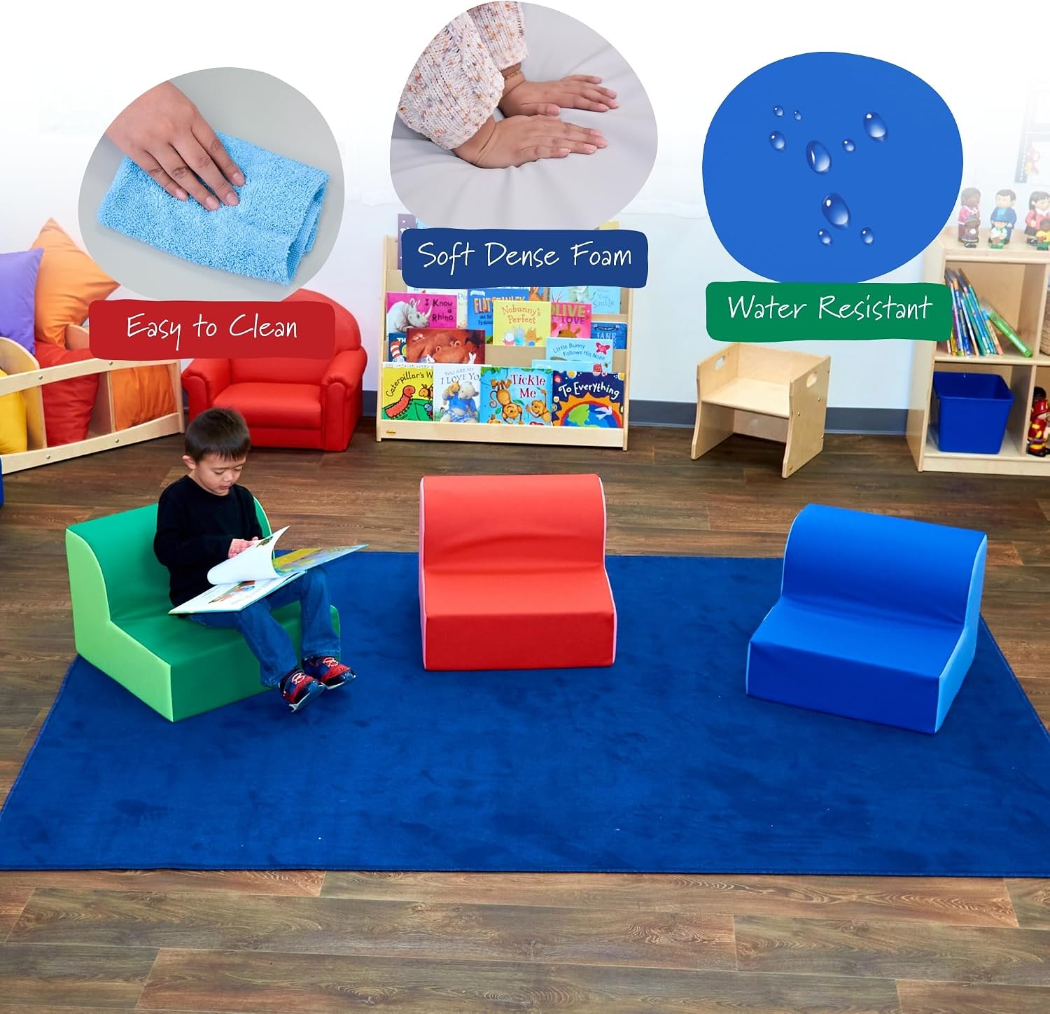 Children's Factory Library Trio Cozy Kids Chairs, Toddler Flexible Seating Classroom Furniture for Preschool or Daycare, 3-Pack