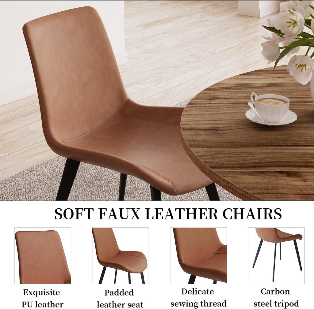 Zerifevni 34.6'' Dining Table and Chairs for 2, Mid Century Modern Round Table Set, Space Saving for Apartment Kitchen Dining Room (Walnut Table+2 Brown Chairs)