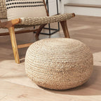 Decor Therapy Round Pouf Ottoman Footrest, Natural Jute Woven, Boho Pouf, Bohemian Style Casual Seating for Living Room, Bedroom, Patio Decor 19"x 19"x 10.5"
