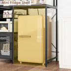IDEALHOUSE Kitchen Bakers Rack with Refrigerator Storage Space, Industrial Microwave Stand with Power Outlet, Freestanding Kitchen Shelf for Pantry Living Room, 33.9 x 19.7 x 58.1 Inches, Black