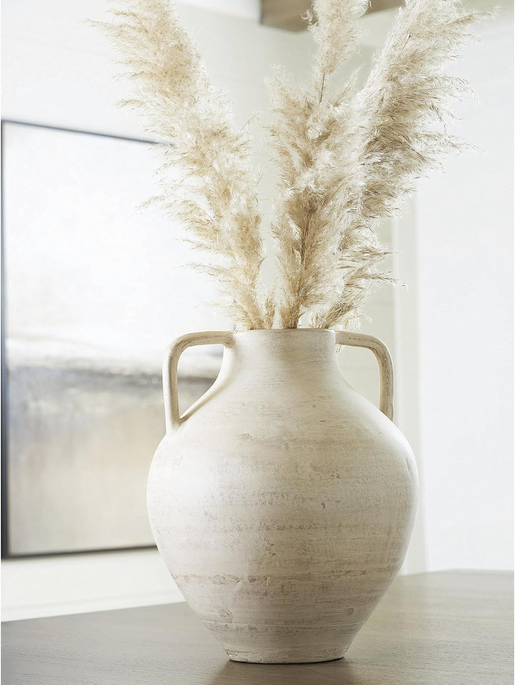Signature Design by Ashley Justy Vase, Terra Cotta Decor with Antiqued Beige Finish for Faux or Dried Arrangements, Sculptural Accent for Tables or Shelves, 17" H