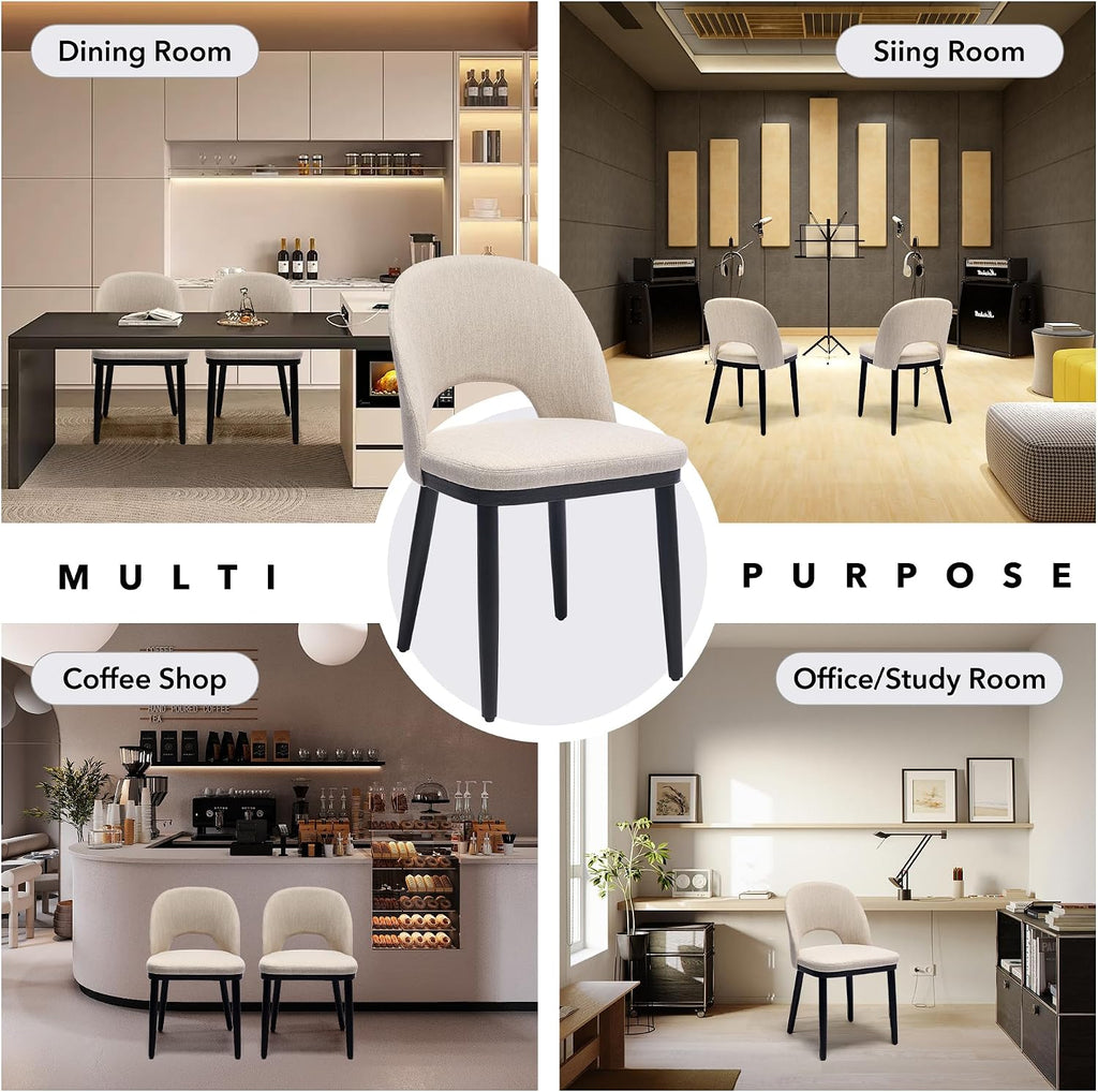 Wooden Dining Chairs Set of 4, Upholstered Kitchen Dining Room Chair, Modern Linen Fabric hollowed out Dinner Chair with Leveling Feet/hollowed out Backrest Support for Dining Room, Living Room,Beige