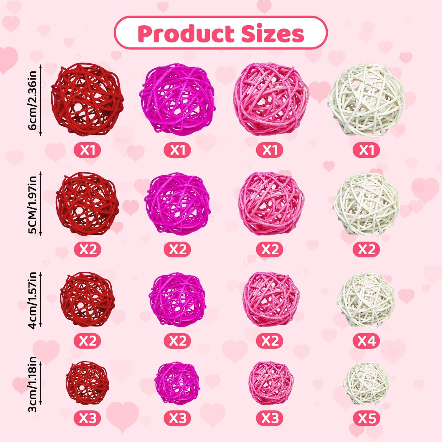 Valentine's Day Rattan Balls 36pcs&Valentines Day vase Filler&Valentine Bowl Filler&Decorative Balls for Bowls Decoration for Home Decoration Valentine's Day Decoration