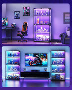 AODK Display Cabinet with Glass Door, 4-Tier Display Case with LED Lights, Display Shelf for Storage, Curio Cabinet for Collectibles, Living Room