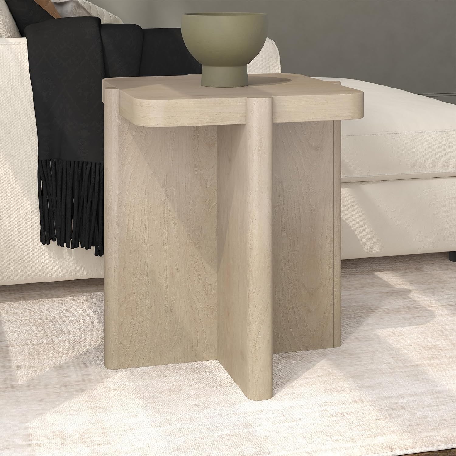Henn&Hart 20'' Modern Wooden Square End Table, Side Table, Nightstand with X-Base for Living Room, Office, Family Room, or Bedroom, Alder White