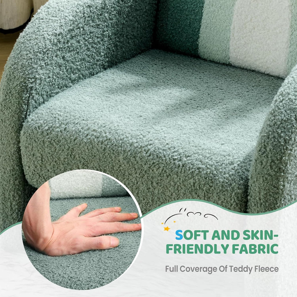 JOYMOR Kids Sofa, Toddler Armchair with Full Teddy Fleece Coverage, Ultra-Soft & Plush, Sturdy Base for Boys and Girls, Green