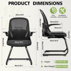 Primy Waiting Room Chairs with Flip Up Arms and Adjustable Lumbar Support, Office Guest Chairs & Reception Chairs for Conference Room, Breathable Mesh Black Desk Chair No Wheels for Guest and Elderly