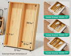 Long Bamboo Kitchen Drawer Organizer Boxes – 17" x 6" Stackable Wood Silverware Utensil Tray for Drawers Bins Cutlery & Flatware Storage – Wooden Pantry Organizers Set of 2 for Junk Drawer Bathroom Rv