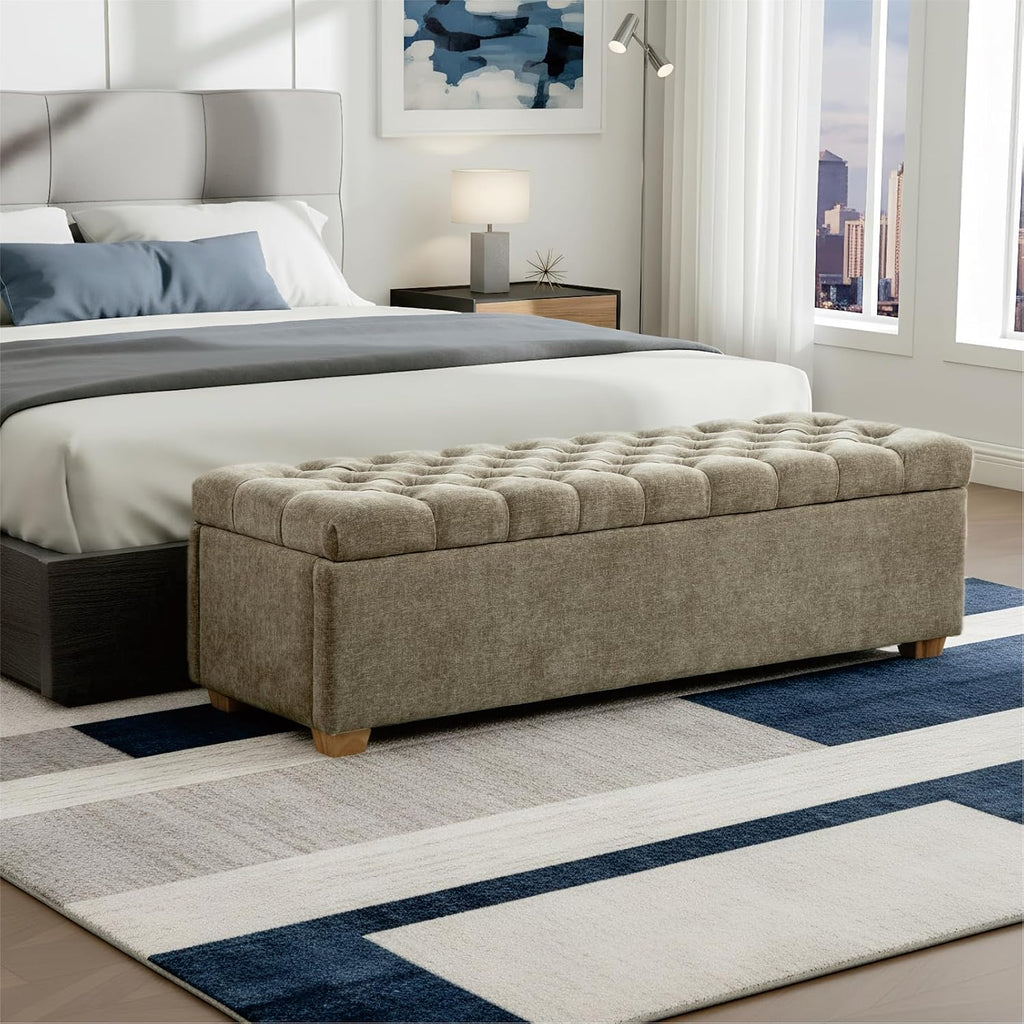 Chifee & Vingol 60" Ottoman with Storage Oversized End of Bed Storage Bench Upholstered Benches for Entryway, Living Room, Bedroom-Taupe