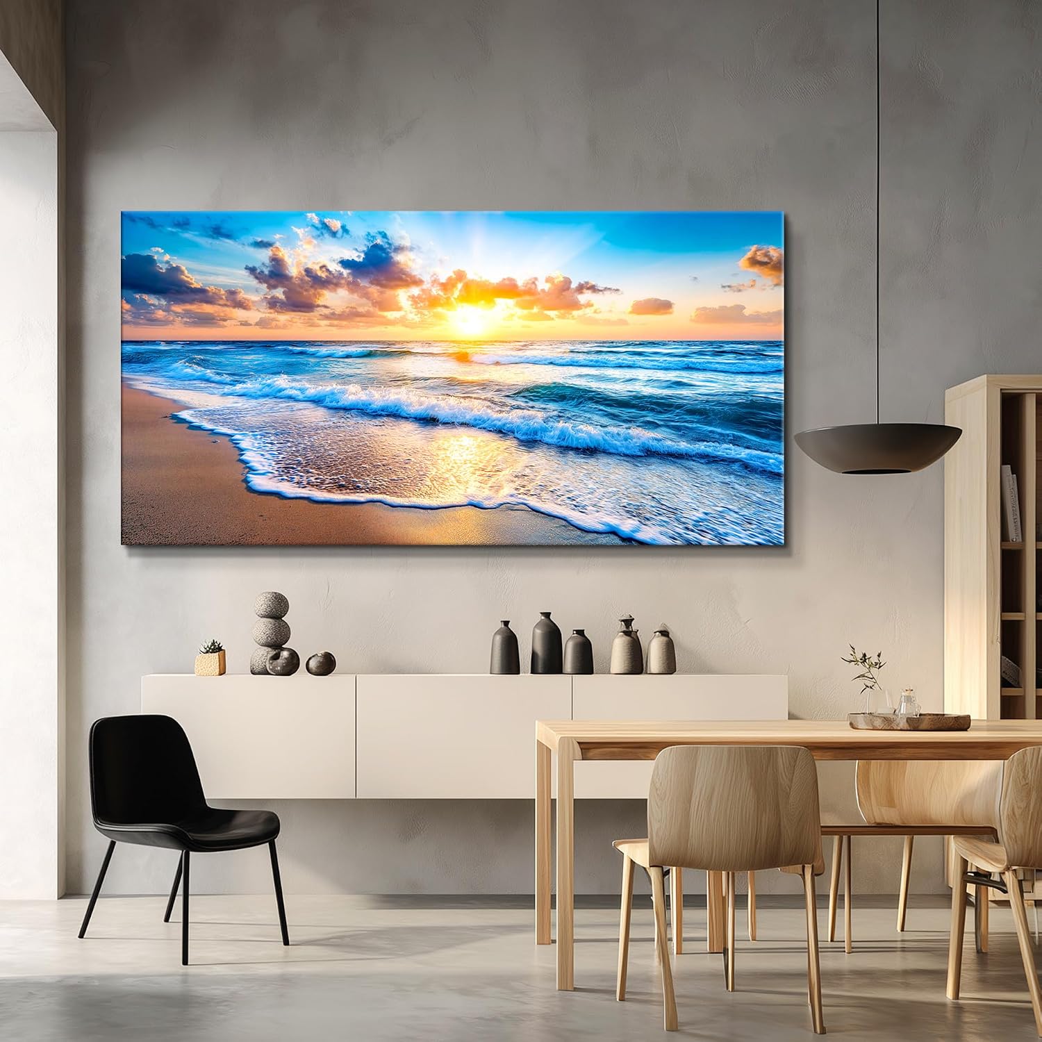 WLWBINTING Beach Wall Art,Large Ocean Theme Wall Decor, Beach Scene Wall Art For Bathroom Living Room Bedroom Office Decorations,Nature Landscape Coastal Pictures Paintings Artwork Home Decor