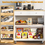 knoworld Rolling Kitchen Island with Storage Cabinet, 35.4'' Width Kitchen Cart, 2 Drawers Island Table, Portable Mobile Kitchen Island with Towel Rack, Wood Top and Lockable Wheels, White
