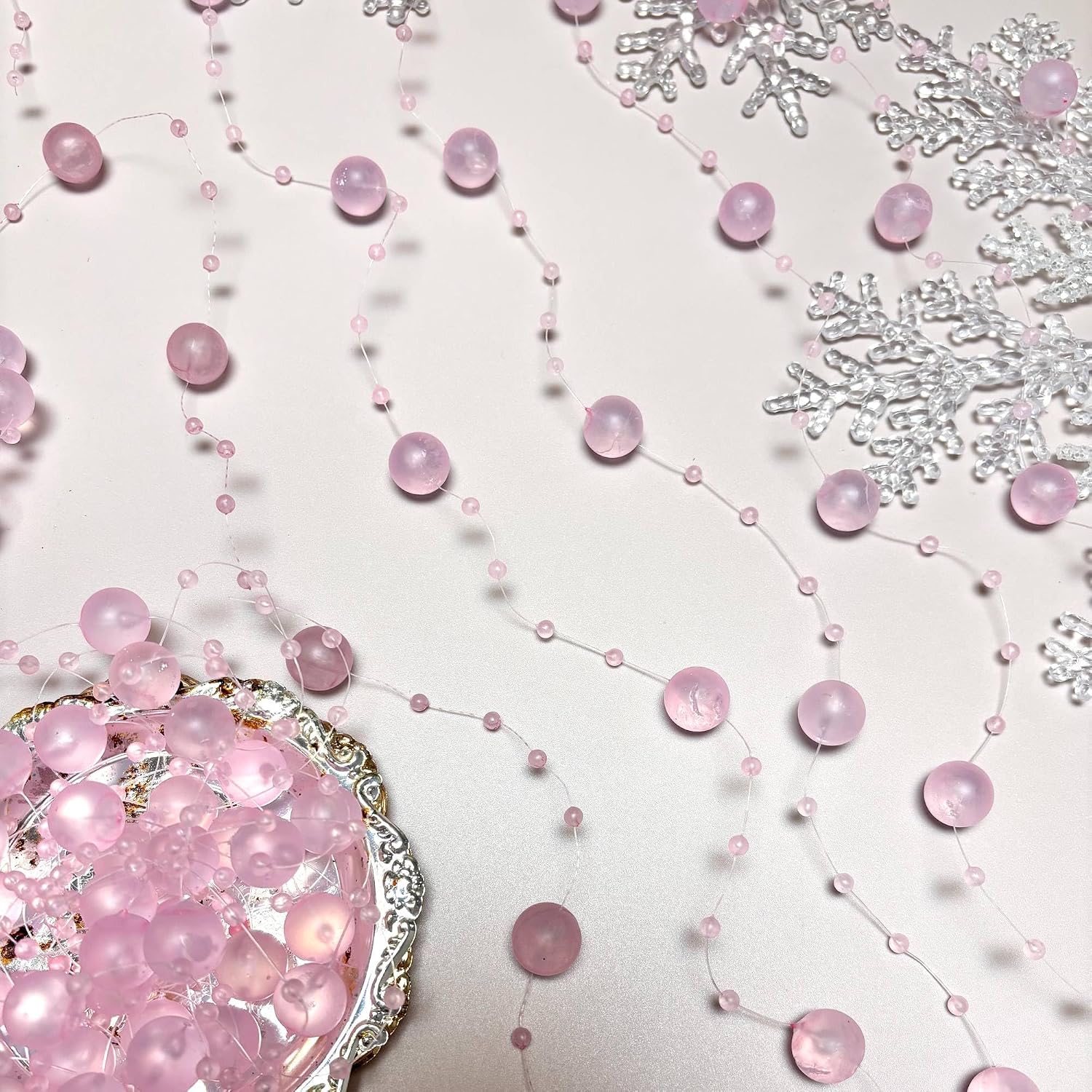 TeaSu 24Pcs Floating Bead String for Floating Candle Centerpieces, Colorful Pearl Bead for Vase Filler, Table Centerpiece, Wedding Reception and Home Decoration (Pink)