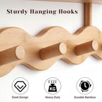 Wave-Shaped Bamboo Coat Rack Wall Mount with Shelves - Modern Decorative Wall Hooks for Entryway, Bathroom & Bedroom,Eco-Friendly Organic Wood Wall Mounted Rack for Hanging Coats, Bags, Keys 4 Hooks