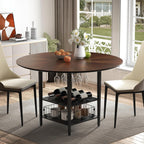 VFK 47" Round Kitchen Table Set with Storage Base & Metal Legs, 5-Piece Wooden Dining Set for 4 to 6 People, Includes 4 Upholstered Chairs for Dining Room, Living Room or Kitchen