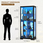 Gurexl Modern Glass Display Cabinet with Human Body Sensor, 7-Tier Curio Cabinet with Glass Doors & 3 Color Lights, Tall Display Case for Collectibles, Living Room, Black