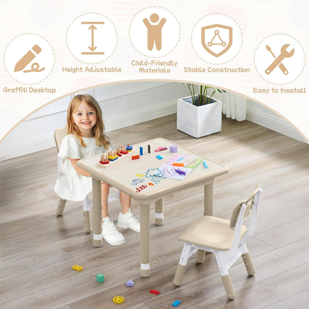GITAWUSA Toddler Table and Chair Set, Height Adjustable-Upgrade Kids Table and 2 Chairs for Ages 3-8, Multi-Activity Toddler Play Table with Graffiti Desktop for Home/Daycare/Classroom