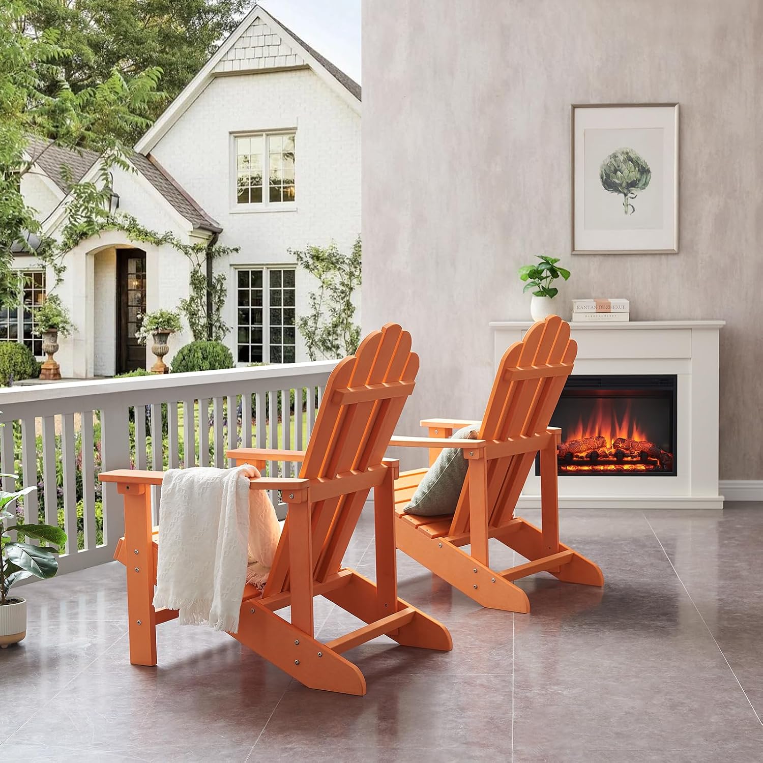 Adirondack Chairs Weather Resistant, Patio Firepit Chair, Sturdy Outside Chairs, Lawn Chairs, Easy Assembly 350lb, for Outdoor Patio Yard (Orange)