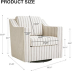 Swivel Accent Chair, Modern Round Barrel Arm Chair for Living Room, Bedroom, Comfy Club Reading Chairs for Adults (Pinstripe Light Brown, Set of 2)