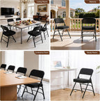 BOOSDEN 2 Pack Padded Folding Chairs with Thick Seat Cushion, Fabric Folding Chair, Portable Upholstered Dining Chairs, Metal Frame Foldable Chair for Indoor & Outdoor Kitchen Office Party, Black