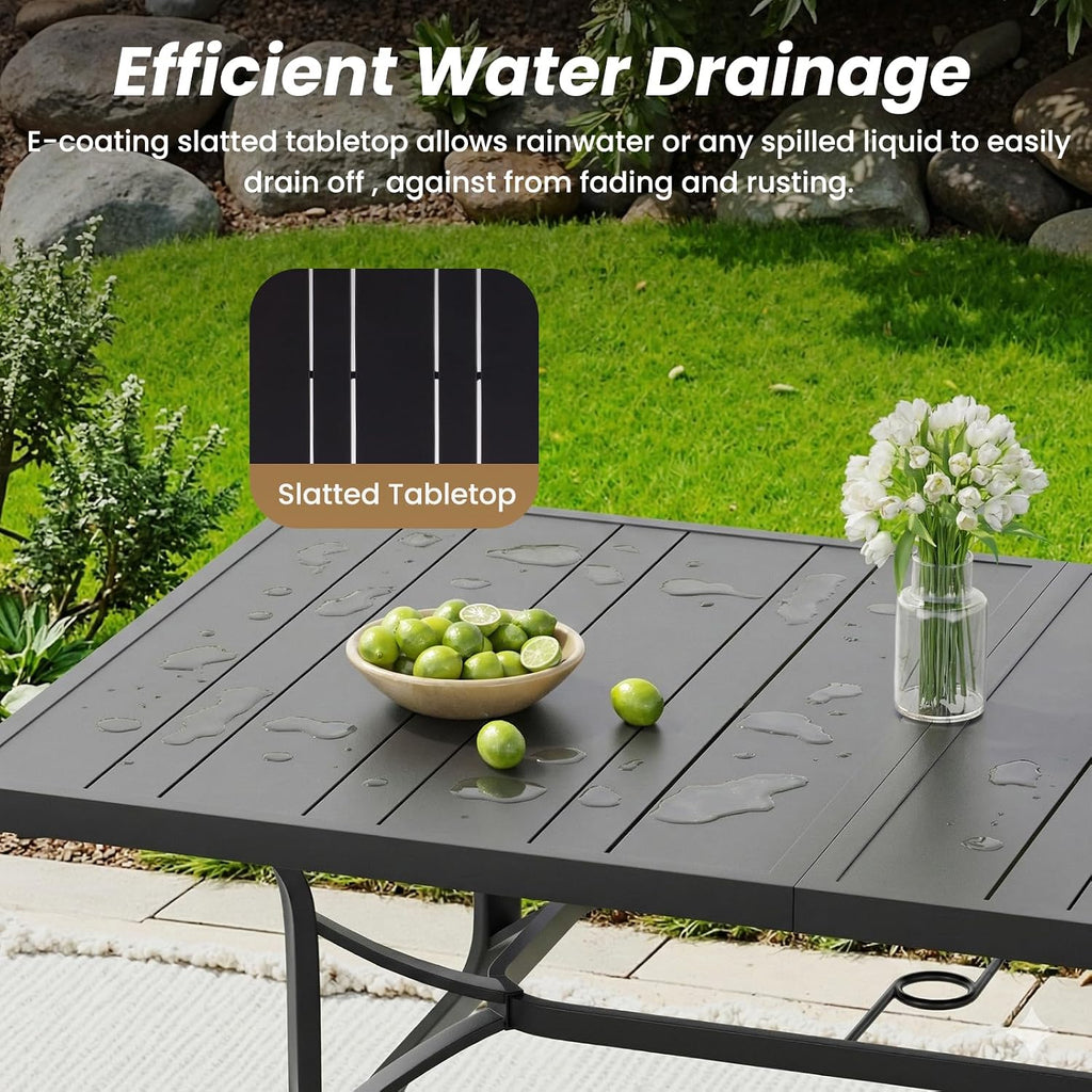 Soohow Outdoor Dining Table 60"x35", Rectangle Patio Dining Table with 1.57" Umbrella Hole, Outdoor Metal Furniture for Patio, Graden, Backyard and Poolside, Weather-Resistant