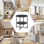 Round Wooden Tray Side Table, Foldable Metal Frame Coffee Table, Snack Tray, Living Room Coffee Table, Suitable for Bedrooms, Studies, Living Rooms and Terraces, 22" W x 22" D x 26" H (Black)