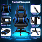 POWERSTONE Gaming Chair Adjustable High Back PU Computer Chair with Footrest Massage Lumbar Support Headrest Thick Armrest Rolling Swivel Desk Chair, Navy Blue