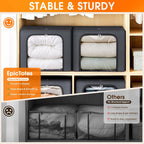 3 Pack Clothes Storage Bins with Metal Frame,40L Storage Bags Fabric Box Organizer with Clear Window,Zippers,Sturdy Handles(3 Pcs,Light Grey,40L)