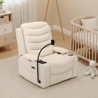 Olela Power Glider Recliner Nursery Chair, Leather Swivel Rocking Chair with Electric Lumbar Support, USB Charging, Smart Cup Holder, Light, Adjustable Armrest, Wireless Phone Charger Holder