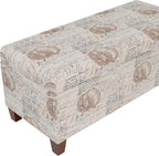 Linon Carmen Ivory and Beige Seashell Upholstered Lift Top Storage Ottoman with Wooden Feet