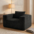 Mini Boneless Single Sofa Chair, Corduroy Cloud Couch with Pillow & Wide Armrests, High-Density Foam Reading Lounge for Living Room & Bedroom – No Assembly Required, Black