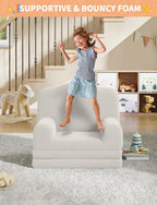Kids Sofa Chair, Sherpa Convertible Toddler Couch with Washable Cover, Crown Design Comfy Children's Reading Chair, Fold Out Sofa Bed for Playroom, Nursery, Girls & Boys